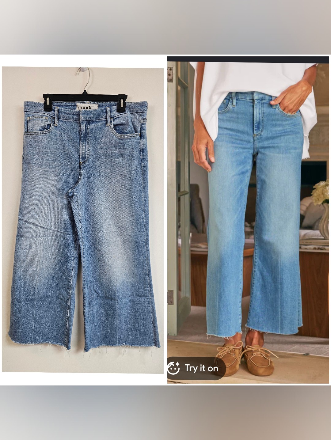 Frank & Eileen Galway Gaucho Raw Hem Light Blue Wash Size 32 26"